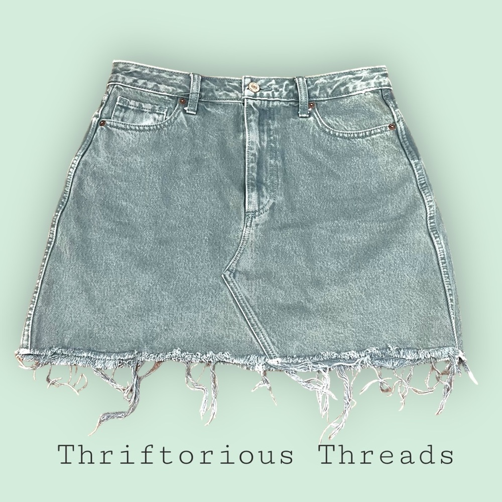 Abercrombie & Fitch Zoe Natural Rise Vintage A-Line Jade Denim Skirt